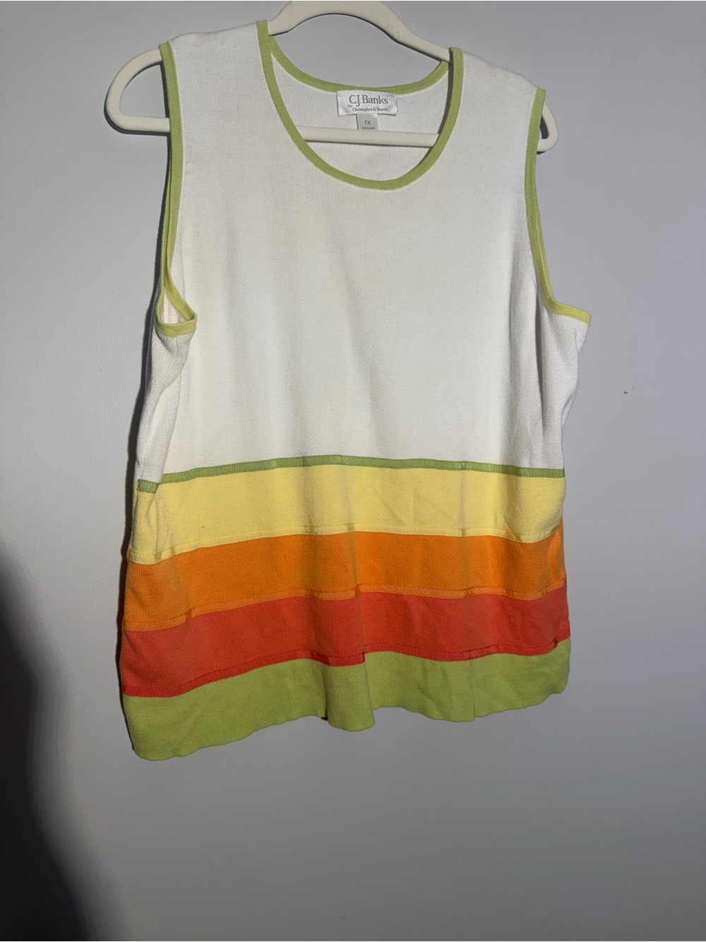 CJ BANKS MULTI-COLOR STRIPED SLEEVELESS ROUND NECK RIBBED KNIT TOP SZ 1 X